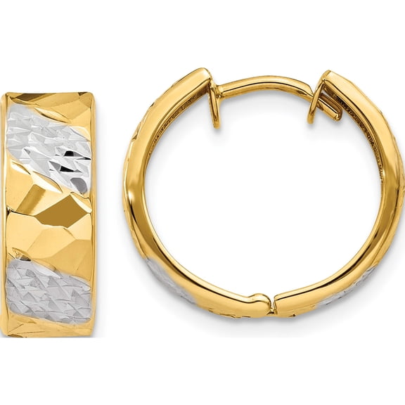 14K Yellow Gold 5mm Diamond-Cut Rhodium Hoop Earrings (13 X 5.5) Made In Turkey tl181
