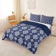 thumbnail image 3 of jejeloiu Aztec Geometric Duvet Cover Queen For Men Women,Boho Diamond Queen Bedding,Navy White,Navy Blue Reversible,3-Piece,1 Duvet Cover and 2 Pillowcases, 3 of 6