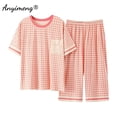 thumbnail image 4 of Conjunto de pijama hasta la pantorrilla para mujer, ropa de dormir de talla grande, Modal, con estampado a la moda, hasta la rodilla, de verano, 4 of 4