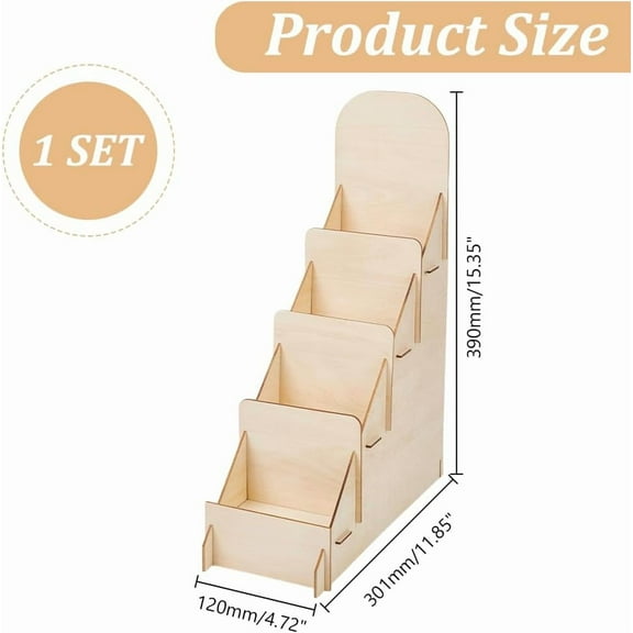 1 Set Wood Display Stand Greeting Card Display 5-Tiered Rack Wooden Sticker Display Stand Counter Retail Display Rack for Postcard Brochure Photos Counter Tabletop Display