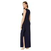 Alex Evenings Long Sleeveless Side Ruched Dress with Embroidered Sweetheart Illusion Neckline Navy/Nude