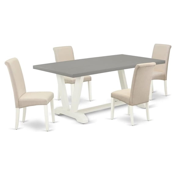 East West Furniture V-Style 5-piece Dining Table and Fabric Chairs in White