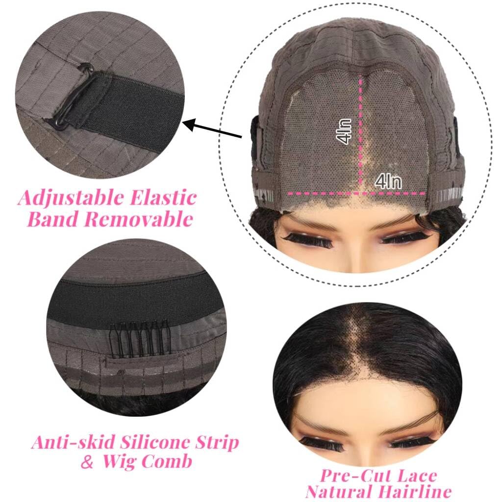 CJBZLCPCOO Wig  Wear and Go Gluelss Bob Wigs  Pre Cut Pre Plucked 4x4 Lace Closure No Glue Needed for Beginners Short Curly Human Hair Wigs For Women