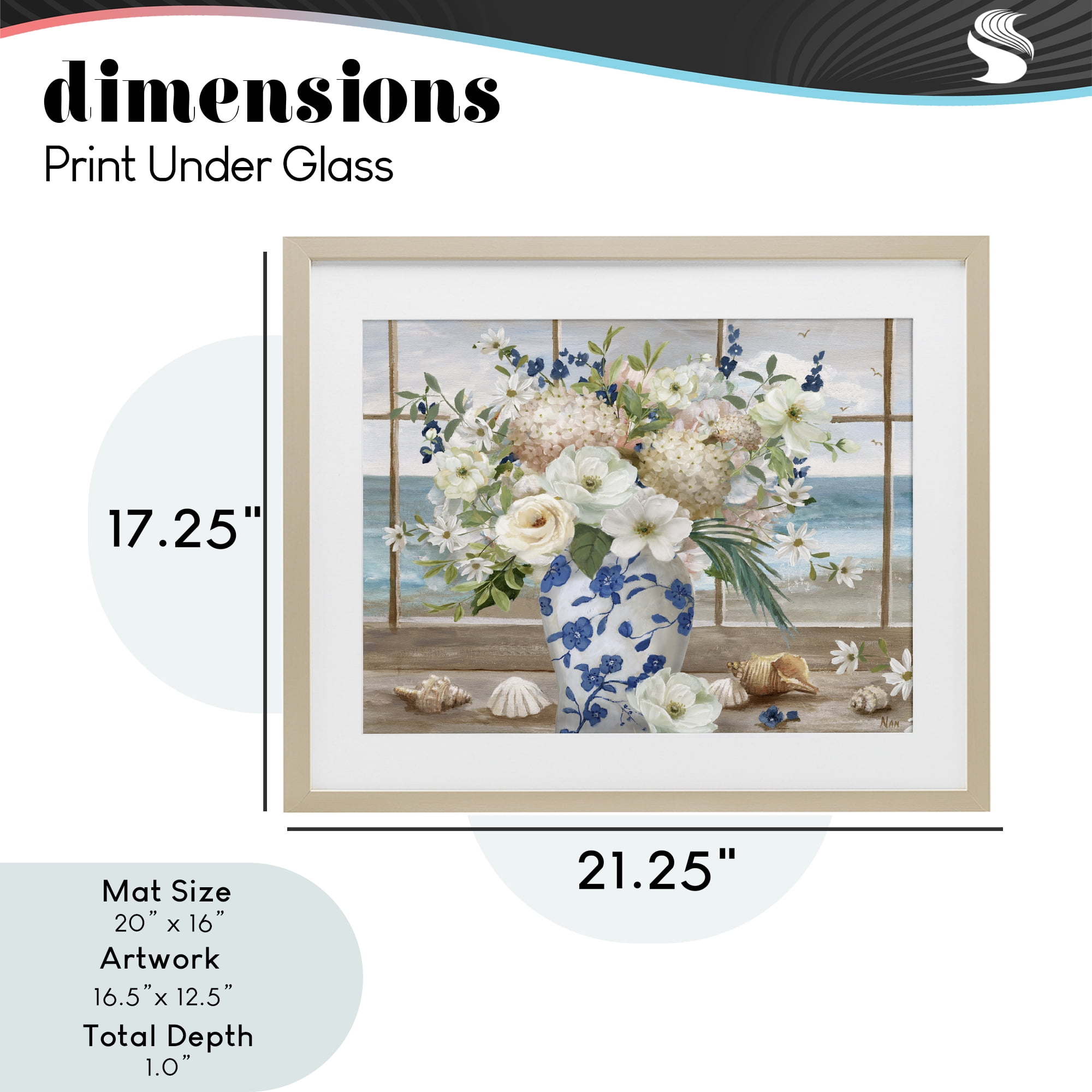 Stupell Industries Seashells & Flowers Windowsill Birch Framed Print Under Glass, design by Nan