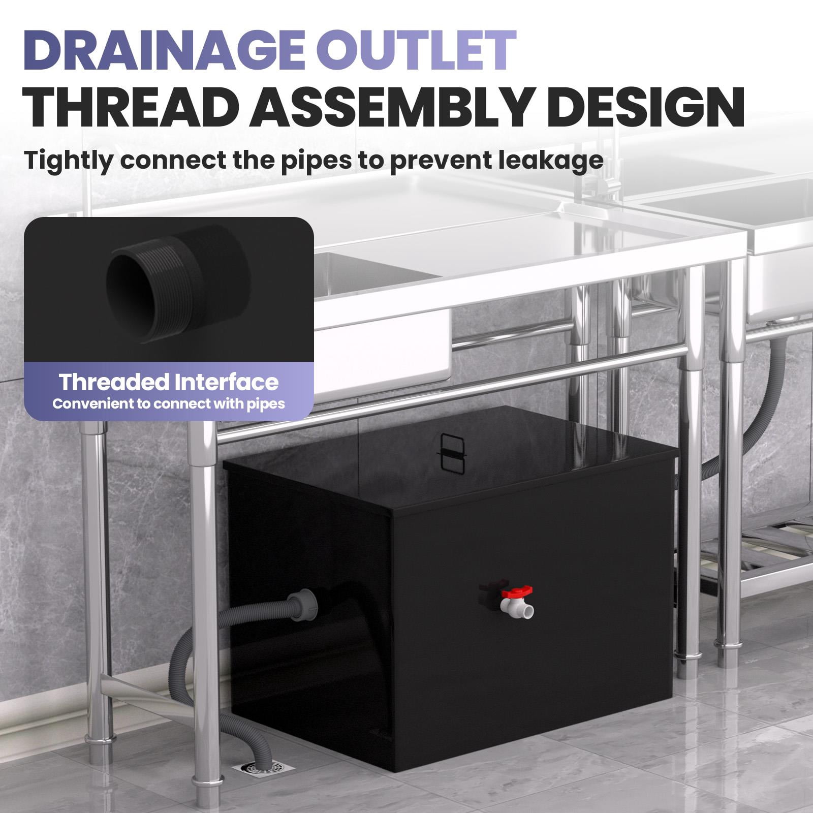 Tanfengu Grease Trap, 23.6"x15.7"x16" Commercial Carbon Steel Interceptor, 30LB 11.32 GPM for Restaurant & Kitchen Wastewater
