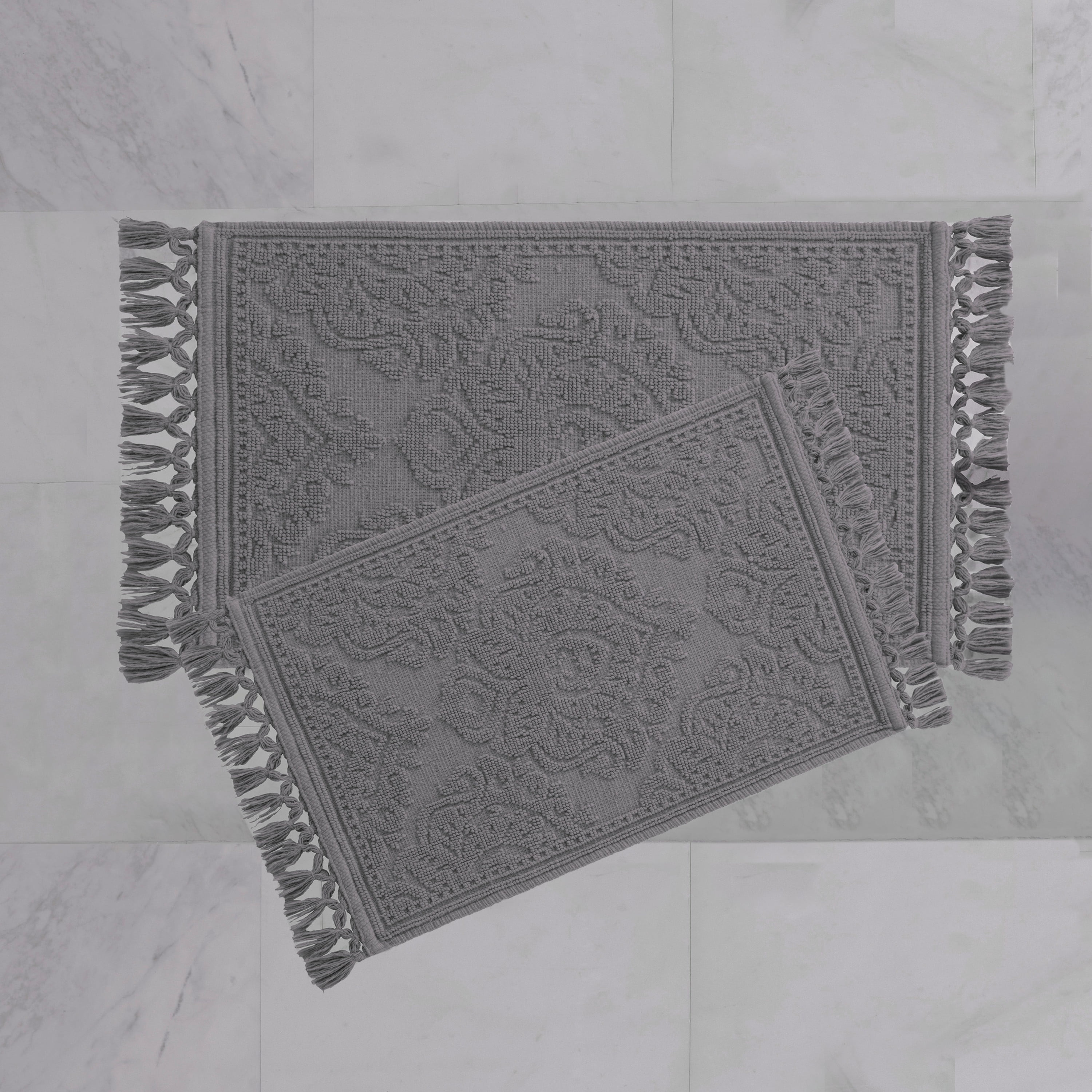 Jean Pierre Ricardo Cotton Fringe 2-Piece Bath Rug Set, Dark Grey