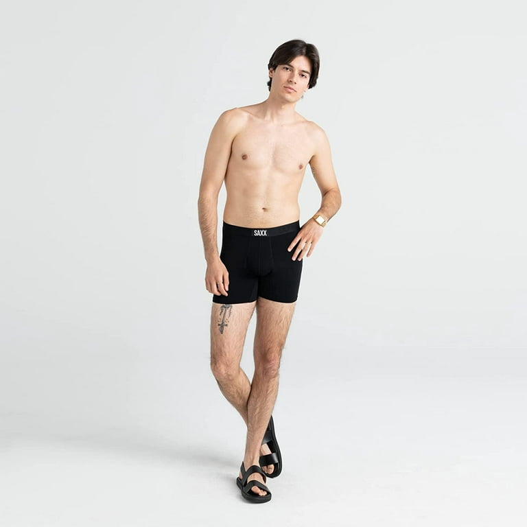 Saxx Underwear Men's Boxer Briefs- Ultra Boxer Briefs with Fly and Built-in  Ballpark Pouch Support – Underwear for Men,Black,Medium 
