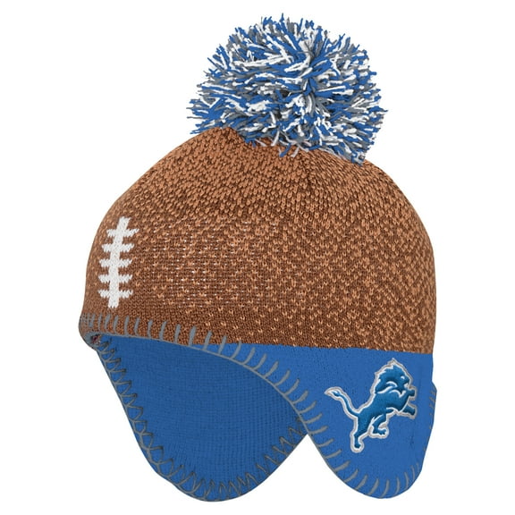Preschool-Brown Detroit Lions Football Head Knit Hat with Pom