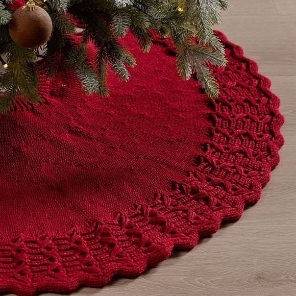 ABPWLY Knitted Christmas Tree Skirt Cable Knit Decorative Apron Base Wrapping 36.22in Santa Winter Warm Home Decor Pencil Tree Cushion for Protection Reusable Red White Holiday Apron