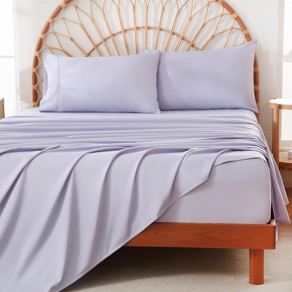 JJEAN-King Size Sheet Set 4 Pieces Extra 15" Deep Pocket Fitted Sheets Soft Microfiber Breathable Sheet for King Bed Lavender Bed Sheets for Women Bedding with Pillowcases