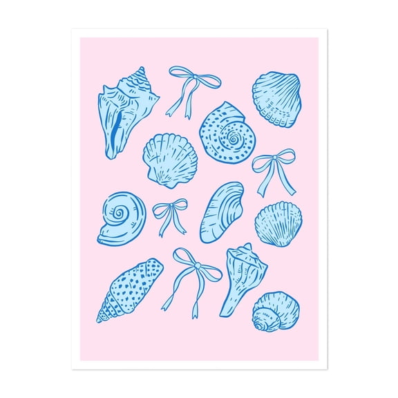 Coquette Seashells - Digital Art Marine Life Nautical Beach House Coastal Pattern Pastel Unframed Wall Art Print 5 x 7 inches