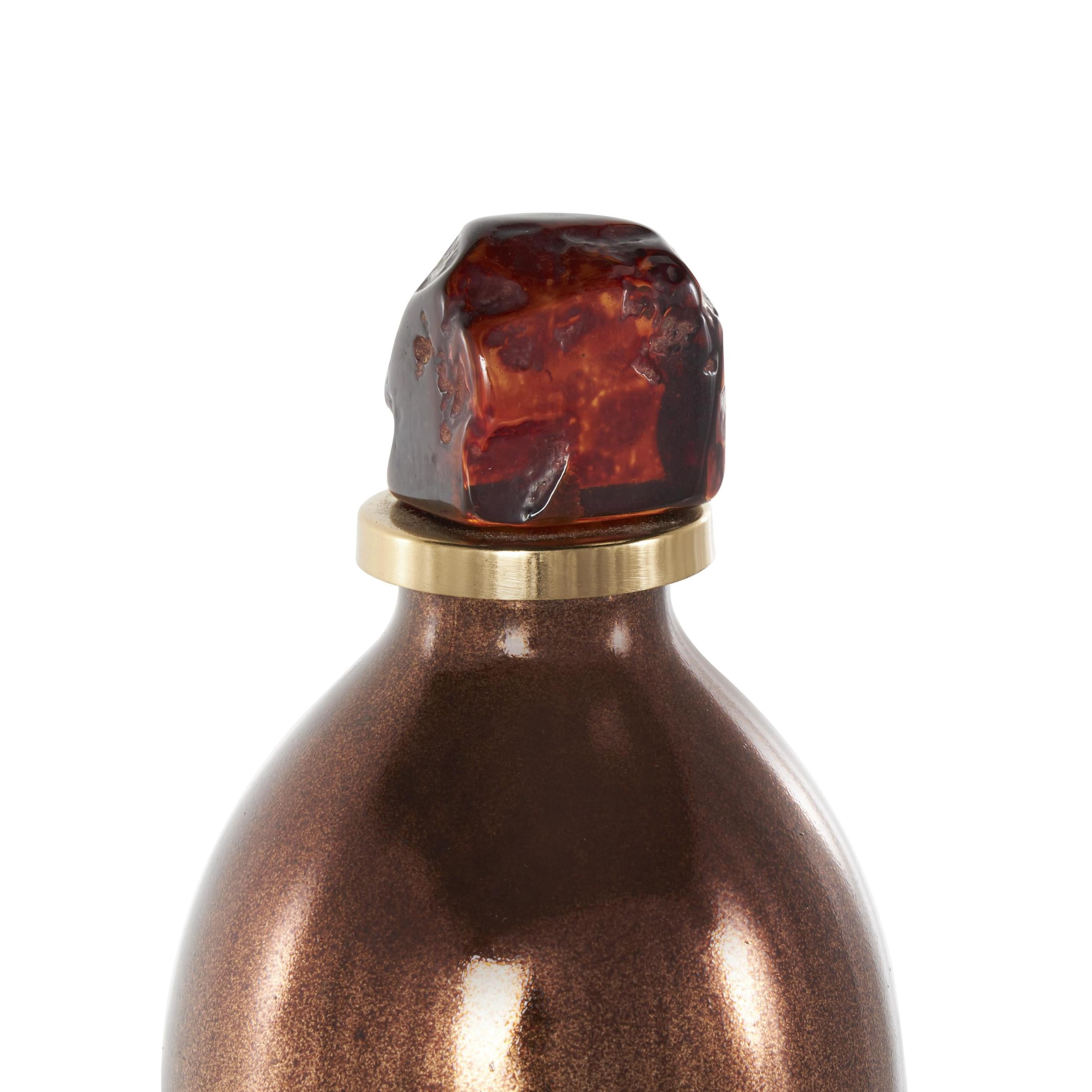 DecMode 5" x 14" Copper Glass Speckled Ombre Decorative Jars with Textured Top Knob and Gold and Beige Accents, 1-Piece