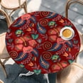thumbnail image 2 of Red Boho Floral Round Tablecloth, Fitted Table Cover with Elastic for 45"-54" Round Tables, Vintage Southwestern Ethnic Tribe Botanical Table Cloth Outdoor Indoor Dinning Party Waterproof Tablecloths, 2 of 7
