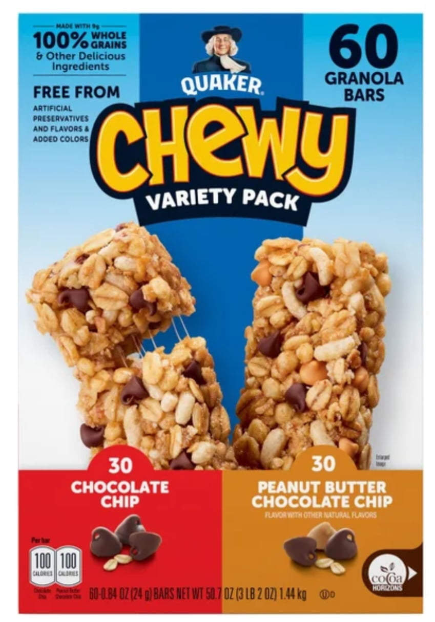 Quaker Chewy Granola Bar, Variety Pack, 0.84 oz, 60 ct