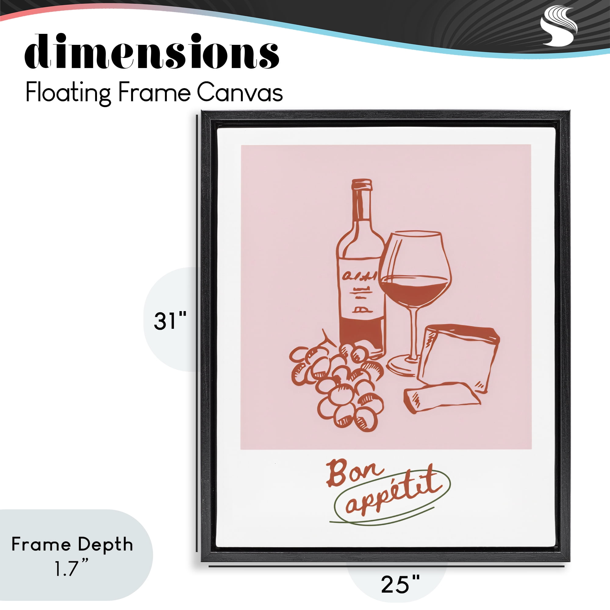 Stupell Industries Bon Appetit Wine & Grapes Black Framed Floater Canvas Wall Art, design by The Prints Vibe