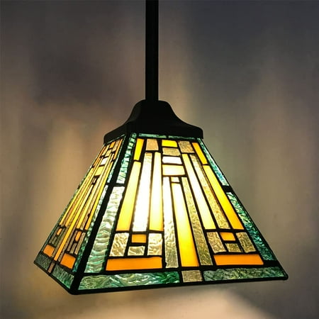 

Tiffany Pendant Light Fixture 8 Stained Glass Mission Style Vintage Tiffany Hanging Lamp