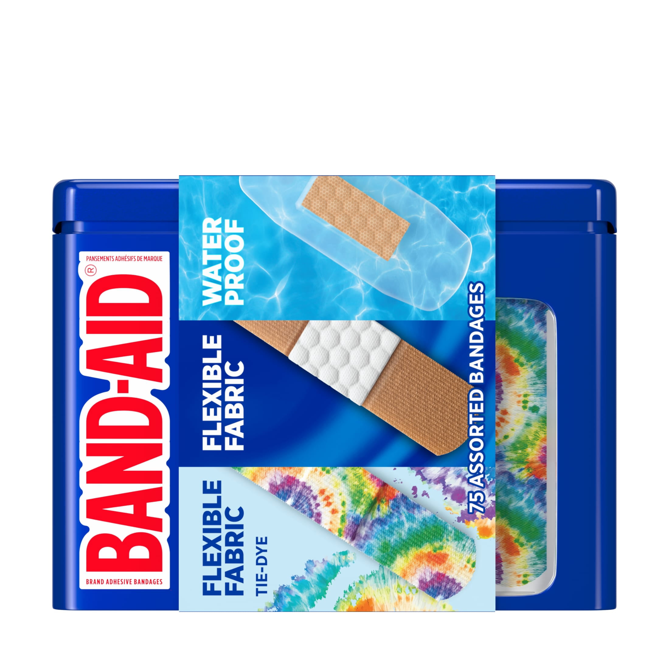 (3 pack) Band-Aid Brand Adhesive Bandages, Assorted Variety Pack Tin, 75 Count