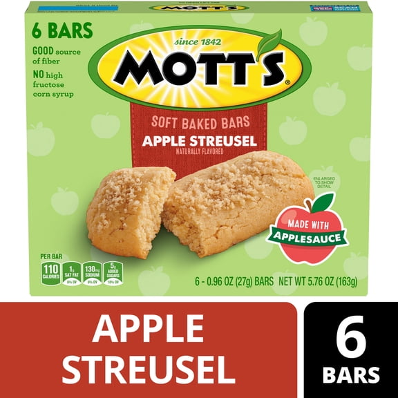 Mott's Soft Baked Bars, Apple Streusel, Made with Applesauce, 6 Count, 5.76 oz