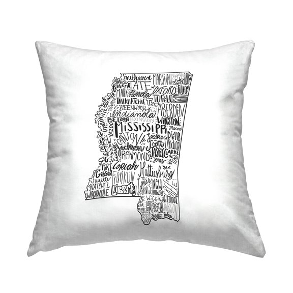 Stupell Industries Mississippi Cities Landmarks State Typography Map Design by Saturday Evening Post Throw Pillow