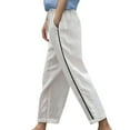 thumbnail image 3 of Women's Plus White Linen Pants Women Petite Women Solid Pants High Waisted Wide Leg Pants Fashion Drawstring Elastic Trousers Comfy Straight Leg Long Pants with Pockets, 3 of 5