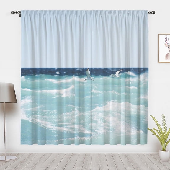 Modern Minimalist Seascape Curtains, The Waves Seagull Window Curtains, Ocean Blackout Curtains Window Drapes, Bedroom Privacy Decor(Rod Pocket)