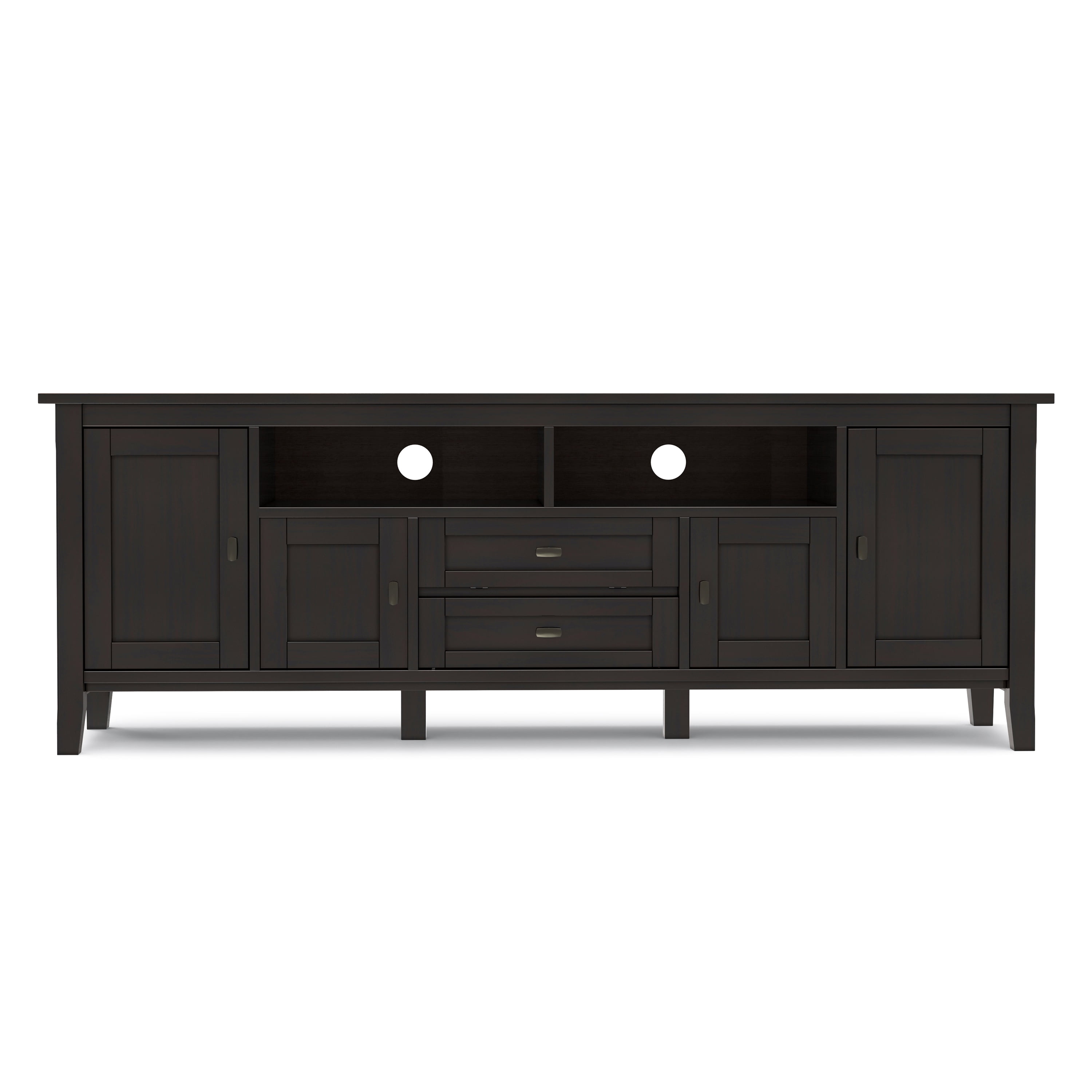 Simpli Home Warm Shaker 72 inch Wide Solid Wood TV Stand in Hickory Brown For TVs up to 80 inches