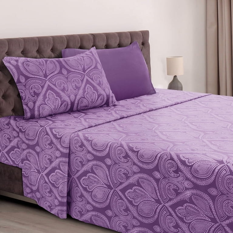Lux Decor Twin Paisley Microfiber Sheet Set, Purple photo 1
