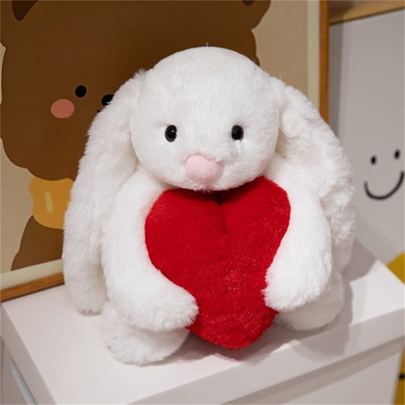 LEJHVAQK Heart Bunny Plush 11.8" - Adorable Cuddly Rabbit Stuffed Animal Holding Heart - Collectible Throw Pillow - Ideal Valentine's & Birthday Gift