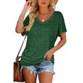thumbnail image 2 of Camiseta de mujer WIHOLL de verano, cuello en V, manga corta, verde, talla XL, 2 of 5
