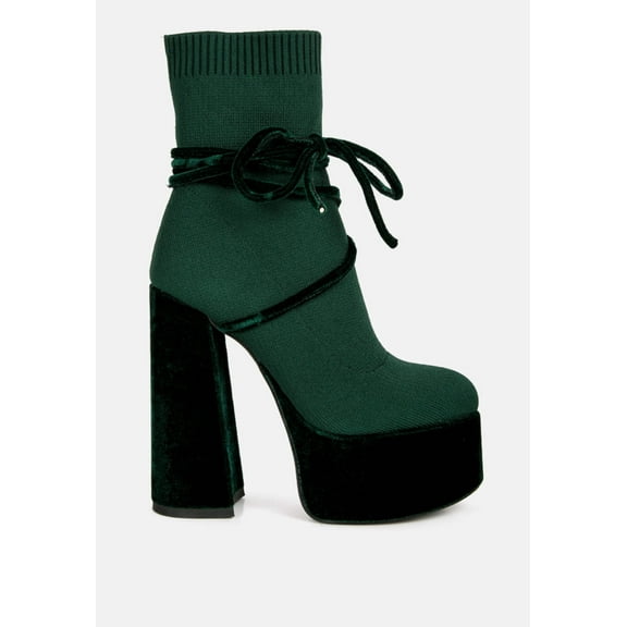 After Pay High Heel Velvet Knitted Boot
