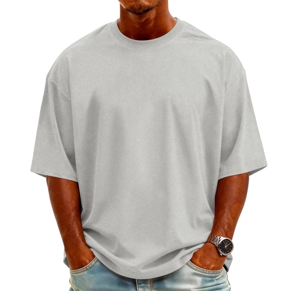 Men's Knit Crew Neck Short-Sleeve T-Shirt Stylish Casual Pullover Multi-Scene Use For Daily & Weekend All-Season Basic Tops,Light Gray,XL