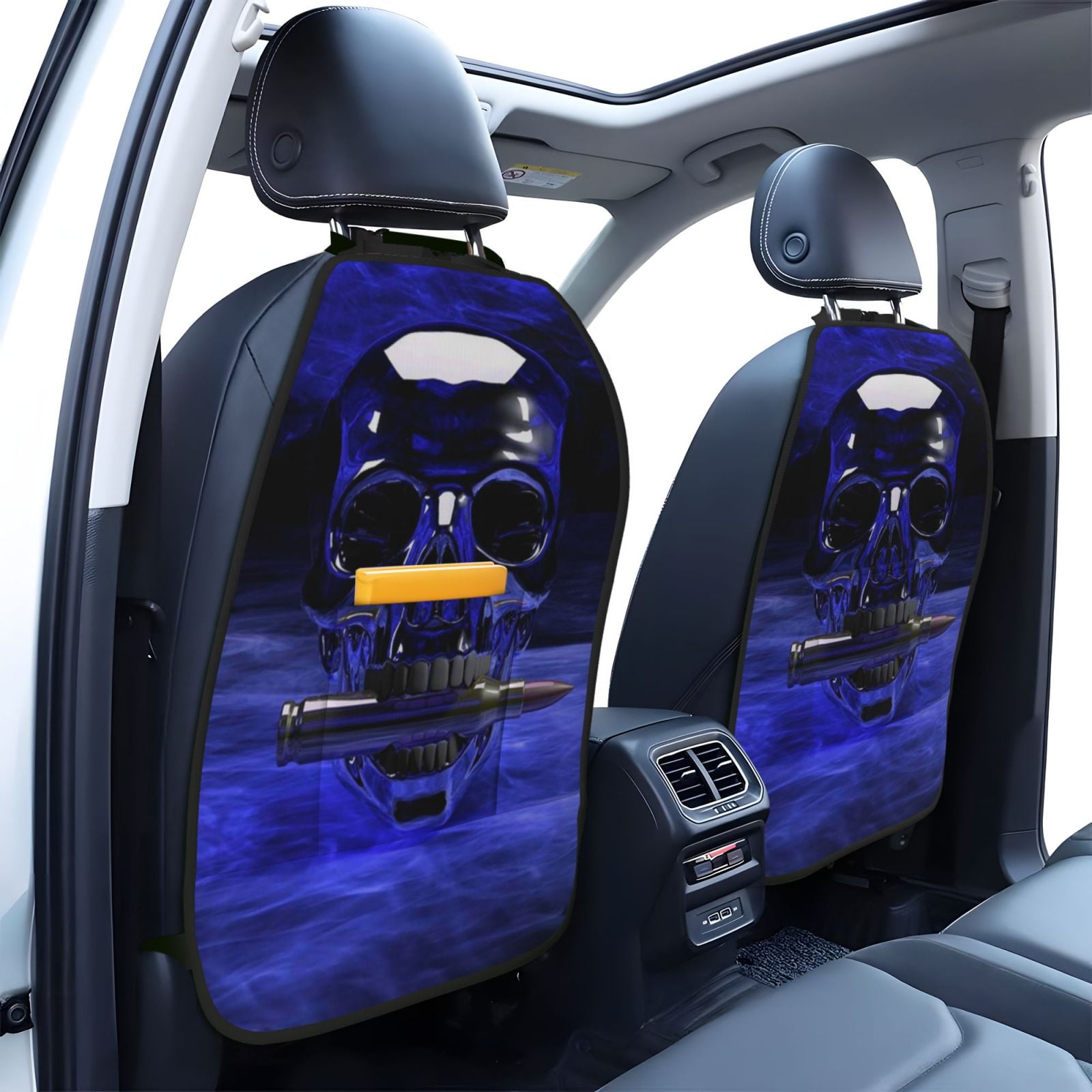 Xecao Steel Skull Pattern Car Seat Back Protector 2 Pack Large Capacity Pocket, Kick Mats Back Seat Protector
