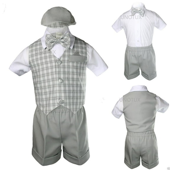 Silver Gray Checks Gingham Vest set Shorts Suit Boy Baby Toddler SM L XL 2T 3T4T