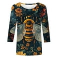 thumbnail image 5 of CYMMPU Loose Fit Crew Neck Blouses for Women Dressy Casual Tunic Tops Spring Tops 3/4 Sleeve Fall Trendy Shirts Bee Printed Lightweight Basic Tees Multicolor XXXXXL, 5 of 5
