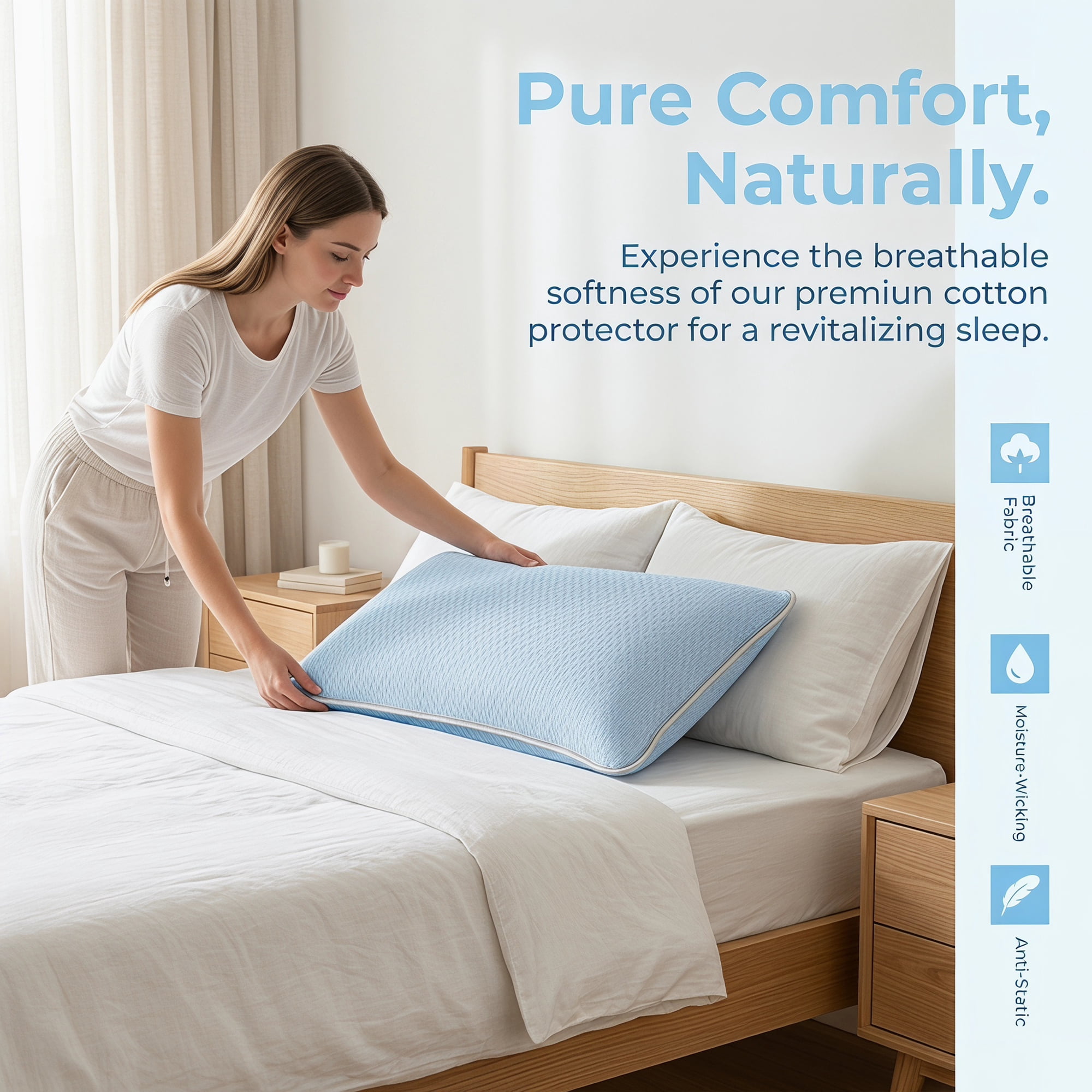 Unique Bargains Hypoallergenic Polyester Quilted Standard-size Pillow Protector Blue B