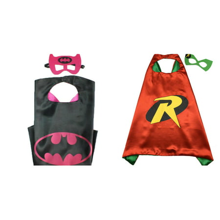 Batgirl & Robin Costumes - 2 Capes, 2 Masks with Gift Box by