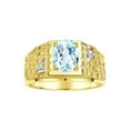 thumbnail image 1 of RYLOS Men's Rings Yellow Gold Plated Silver Designer Nugget Ring Oval 9X7MM Gemstone &  Diamonds  Aquamarine Birthstone Rings For Man Size 8, 1 of 7