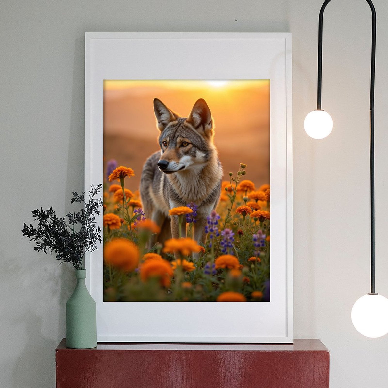Diamond Art Kit for Adults, Sunset Meadow Coyote Blossoms Diamond Painting for Adults Beginners, 5D DIY Diamond Art Painting Kits, Colorful Diamond Painting Craft for Home Decor 12x16