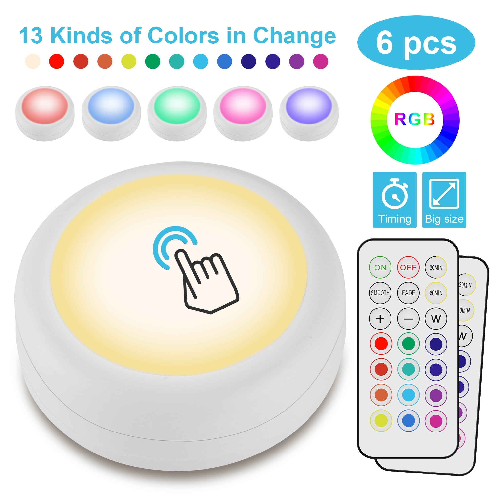 i-Zoom 3 Pack Color Changing Dimmable Wireless Swivel Puck Lights With Remote 