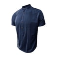 thumbnail image 5 of ZCFZJW Mens Short Sleeve Guayabera Shirts Linen Cotton 1/4 Button up Henley Shirts Mexican Embroidered Cuban Wedding Shirt Summer Beach Tops Navy XXL, 5 of 8