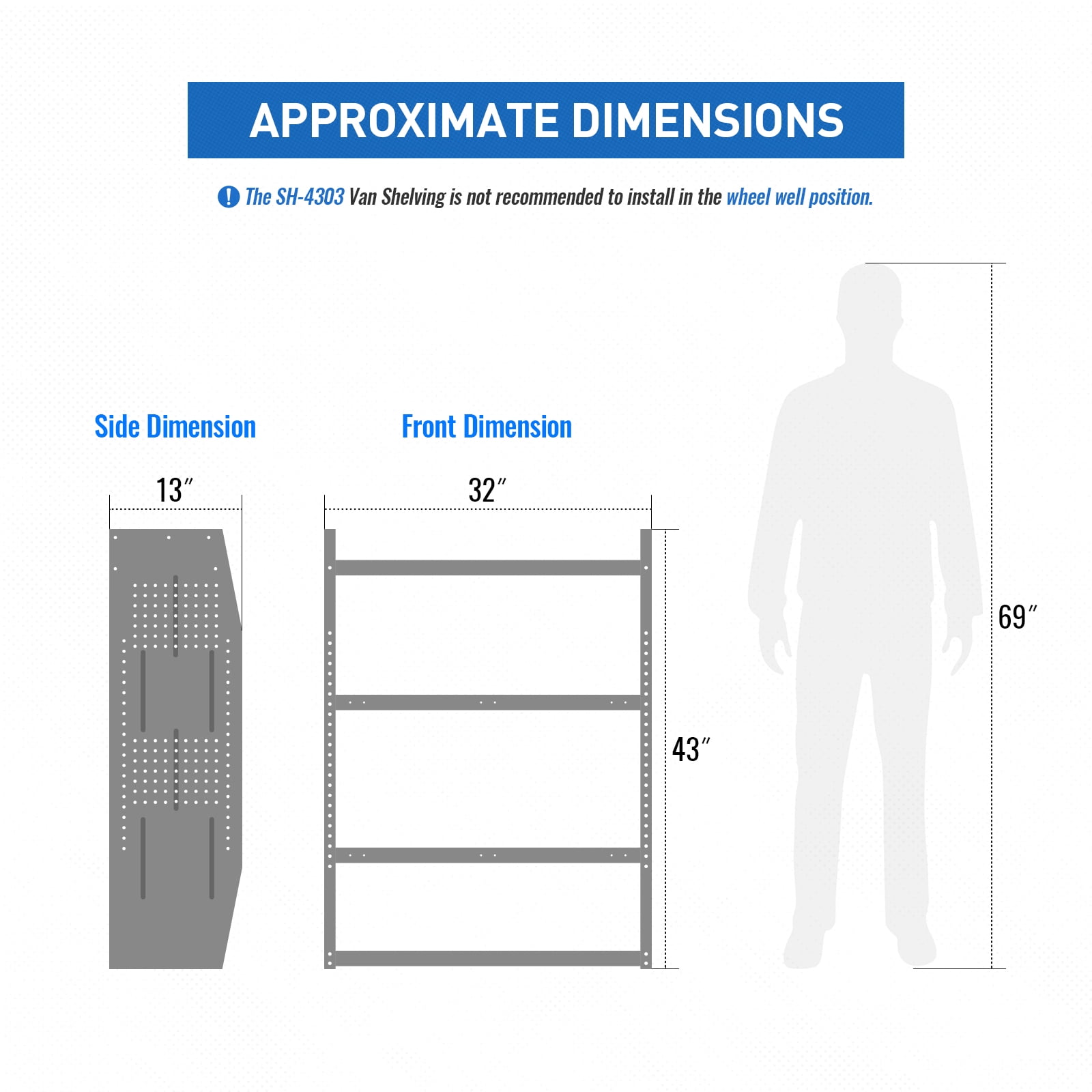 AA Products SH-4303 Automotive Steel Van Shelving Storage System 32" W x 43" H x 13" D, Grey
