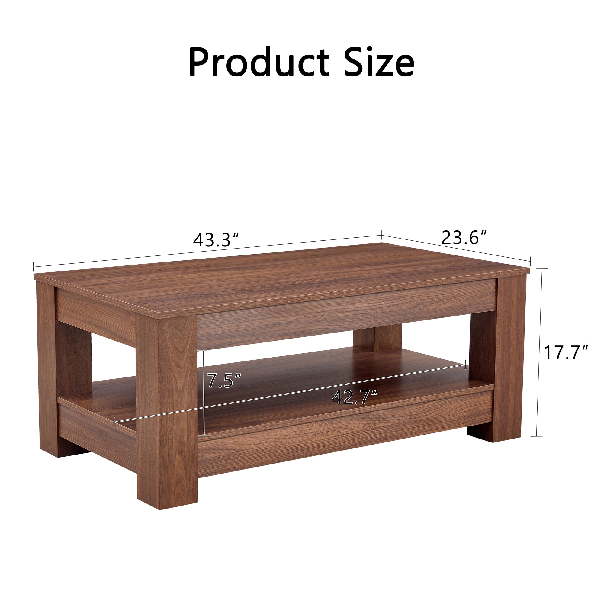 Alvantor Coffee Table Double Layer MDF Industrial for Living Room,43.3",Walnut