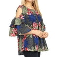 thumbnail image 3 of Sakkas Miranda Women's African Ankara Cold Shoulder Short Sleeve Flare Top Blouse - 38-Multi - One Size Regular, 3 of 5