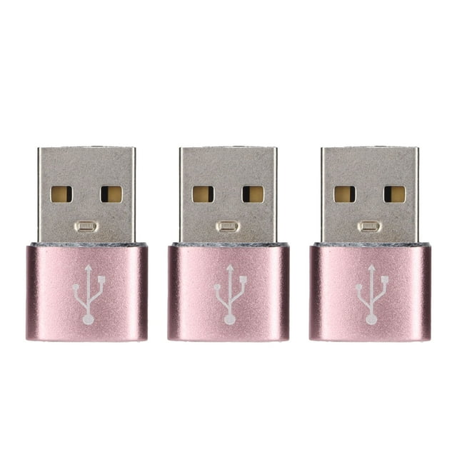 Adaptador USB 2.0 macho a tipo C hembra (paquete de 3) para disco U, adaptador USB a tipo C de metal para portátil y teléfono móvil (rosa)