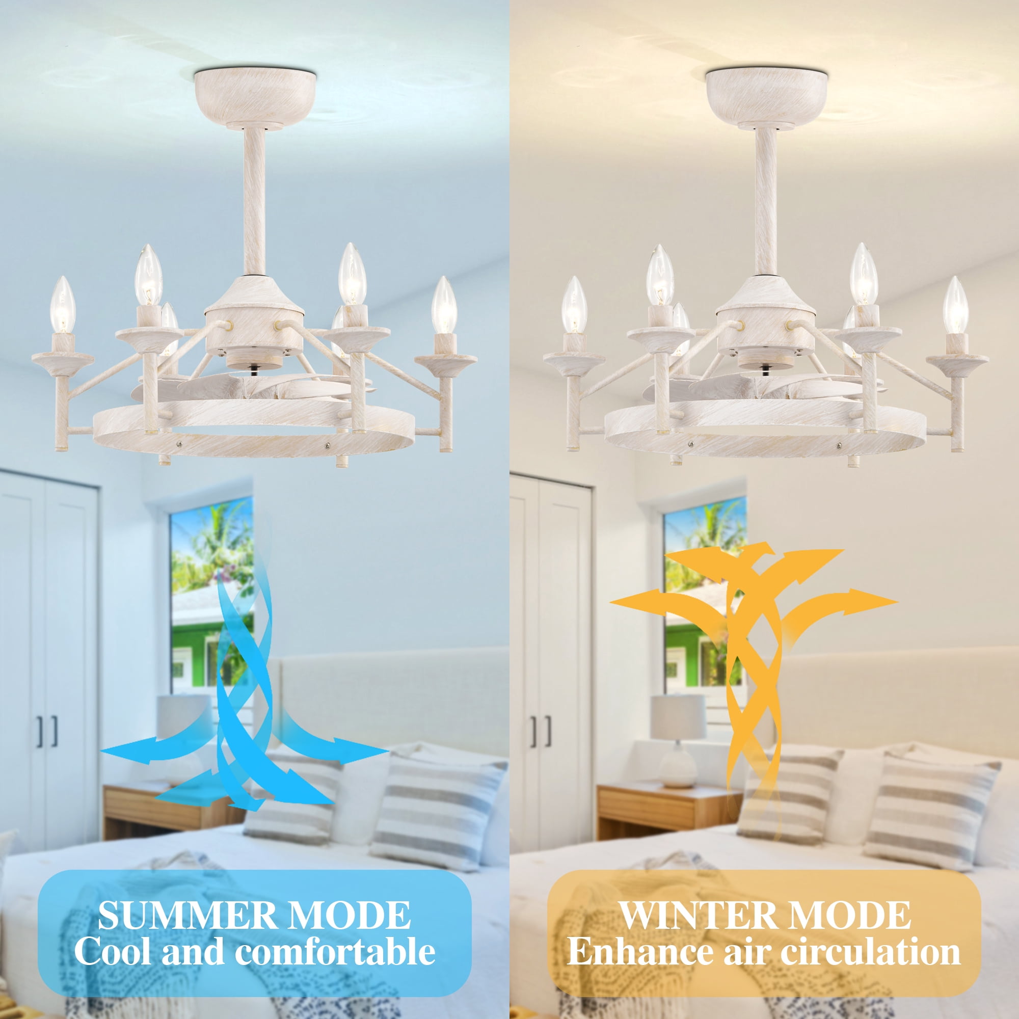 Maxax Candlestick Ceiling Fan with Light, 21" White Vintage Ceiling Fan with Remote Control, 6 Speeds Reversible Timing Ceiling Fan for Bedroom, Living Room