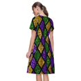 thumbnail image 2 of Horeoi Mardi Gras Shiny Green Purple Print Women's Short Sleeve Dress Breathable Polyester-Spandex All-Over Print A-Line Side Pockets Elastic Waist, 2 of 6