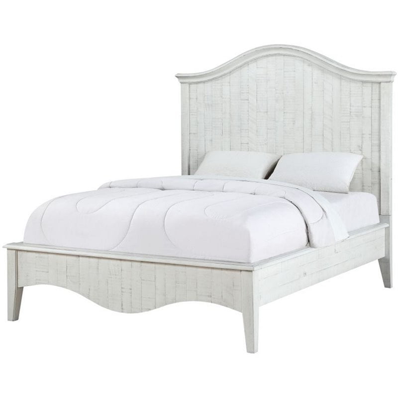 Modus Ella Solid Wood Queen Panel Bed in Weathered White