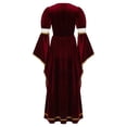 thumbnail image 3 of TiaoBug Girls Medieval Princess Royal Queen Renaissance Faire Dress Long Bell Sleeve Velvet Party Maxi Gown Red 16, 3 of 5