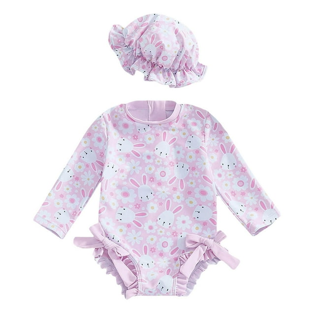Baby Girl Rash Guard Bathing Suits Cute Long Sleeve Sun Protection Swimwear Bathing Suit 6-12 Months Girls Clothing