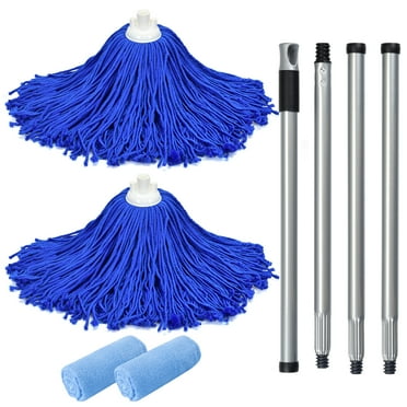 Matthew Microfiber Cloth Mop Replacement Compatible with OC Microfiber Cloth Mop Refill,Stainless Steel Spin Mop Replacement 54"Handle with Wet Mop for Floor Cleaning (1 Handle 2 Mop Heads)-Blue